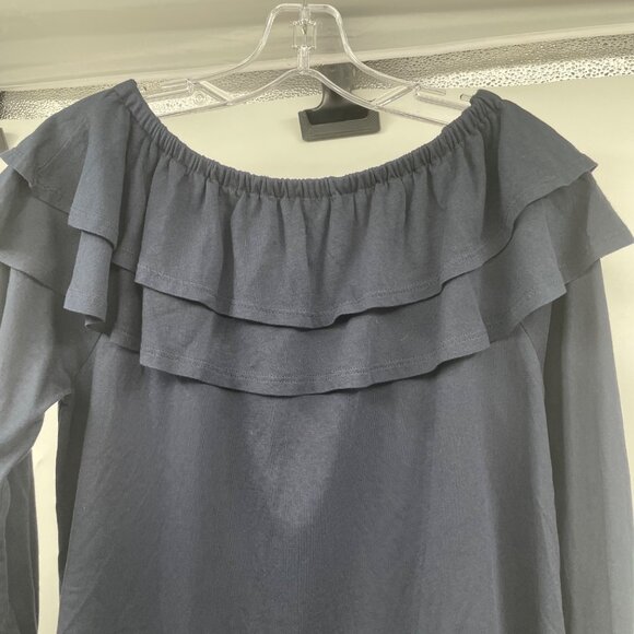 J.Jill Womens Off Shoulder Ruffle Blouse 3/4 Sleeve Navy Size Small Petite - Picture 6 of 9